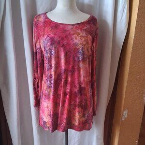 avenue y2k style Pink floral long sleeve top with tie sleeves size 14/16
